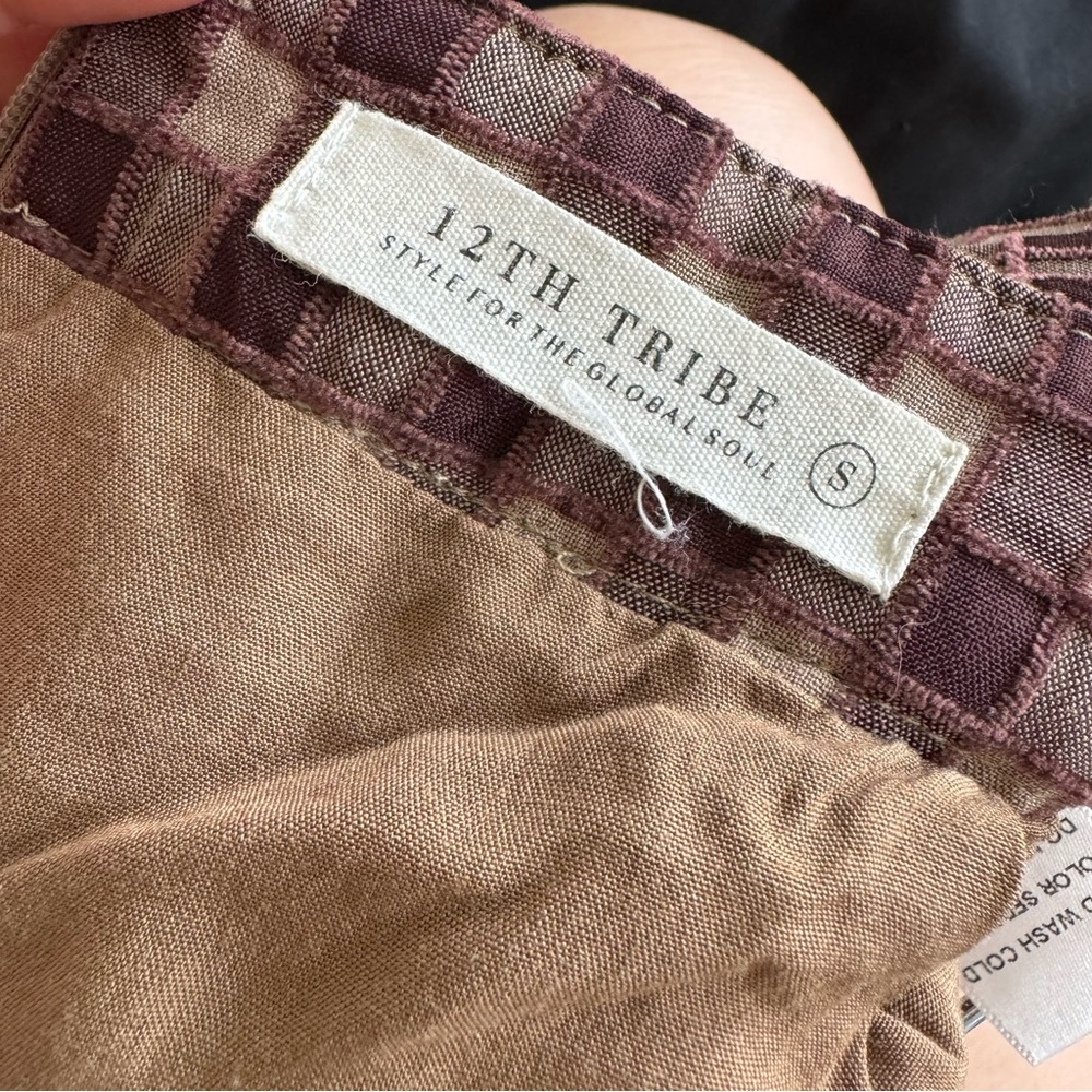 12th Tribe Brown Checkered Straight Leg Pants - Picture 5 of 6